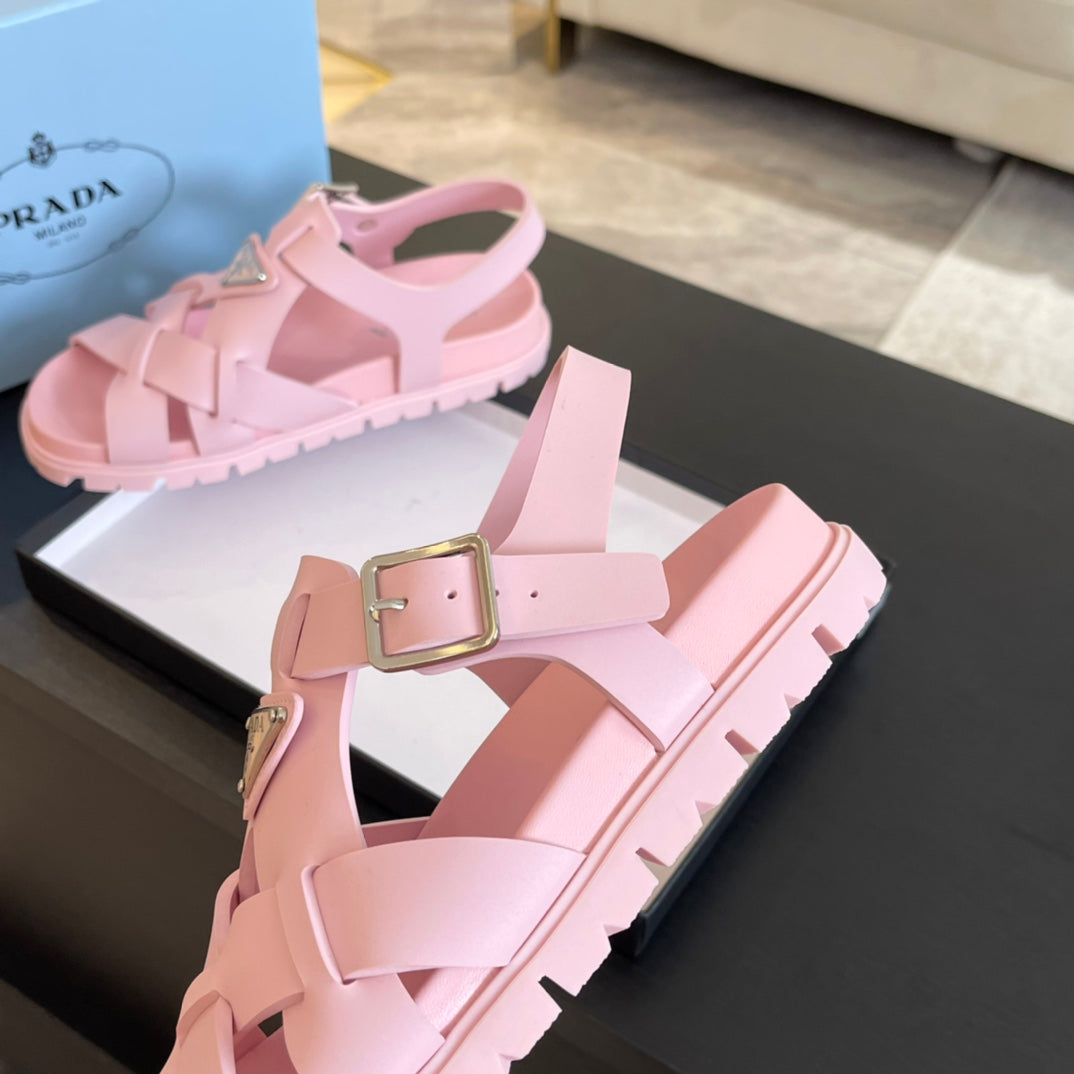 PRA CRISSCROSS RUBBER SANDALS LIGHT PINK CALFSKIN - 35