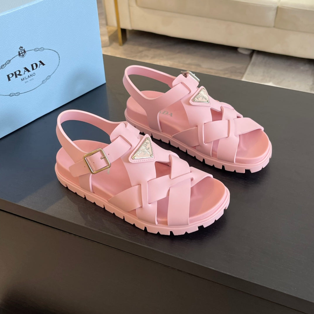 PRA CRISSCROSS RUBBER SANDALS LIGHT PINK CALFSKIN - 35