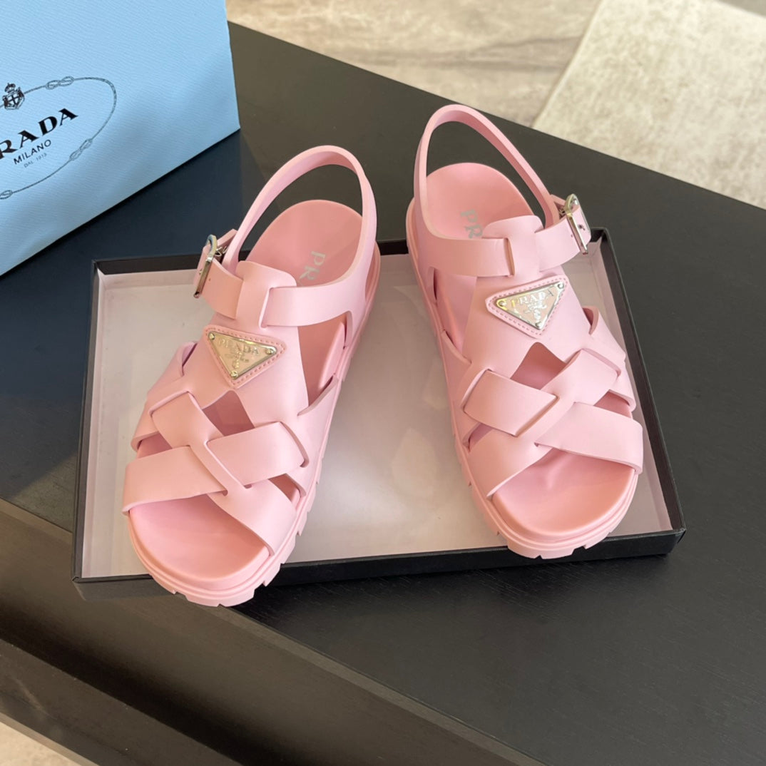 PRA CRISSCROSS RUBBER SANDALS LIGHT PINK CALFSKIN - 35