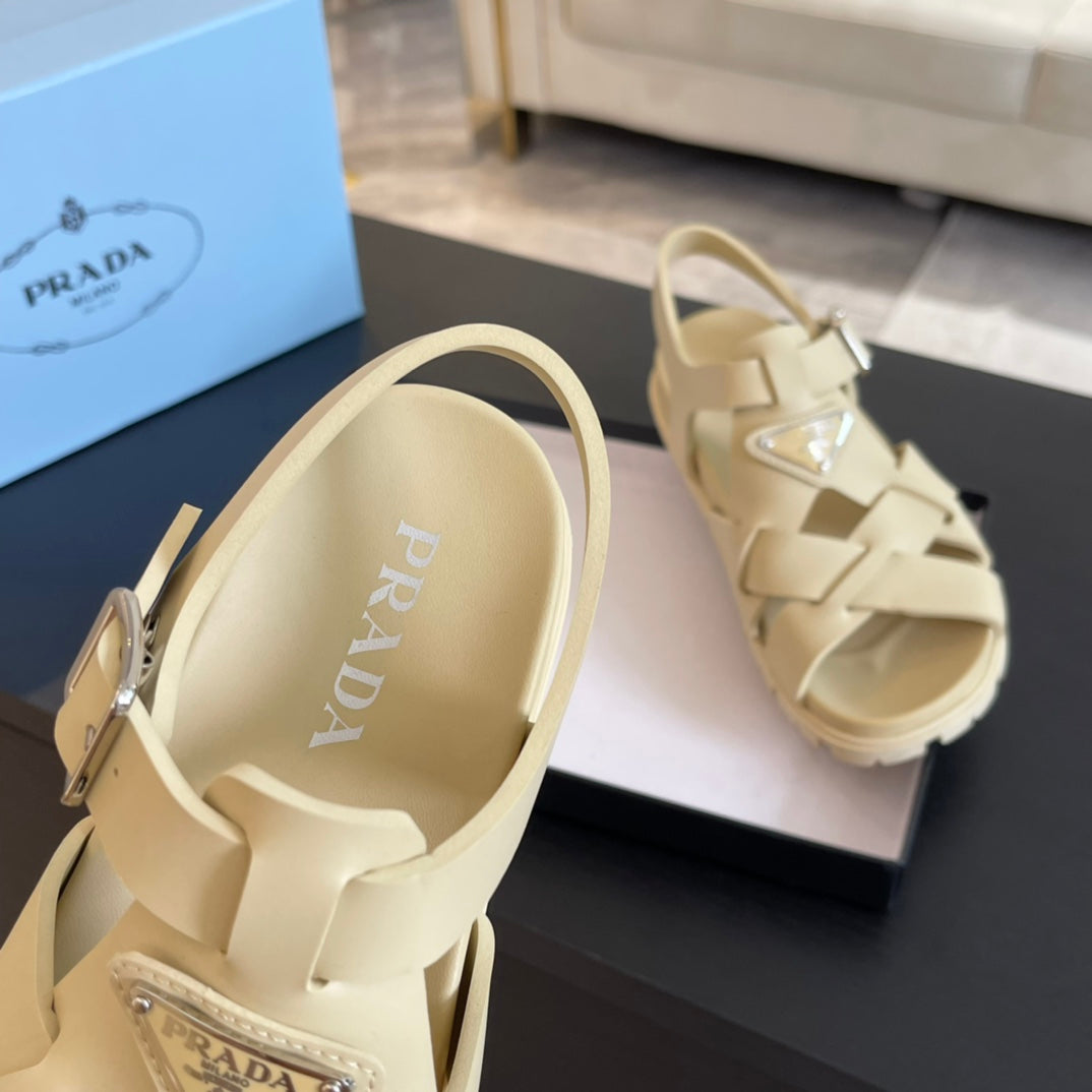 PRA CRISSCROSS RUBBER SANDALS CREAM CALFSKIN - 35