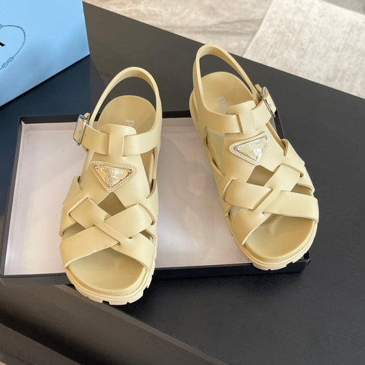 PRA CRISSCROSS RUBBER SANDALS CREAM CALFSKIN - 35