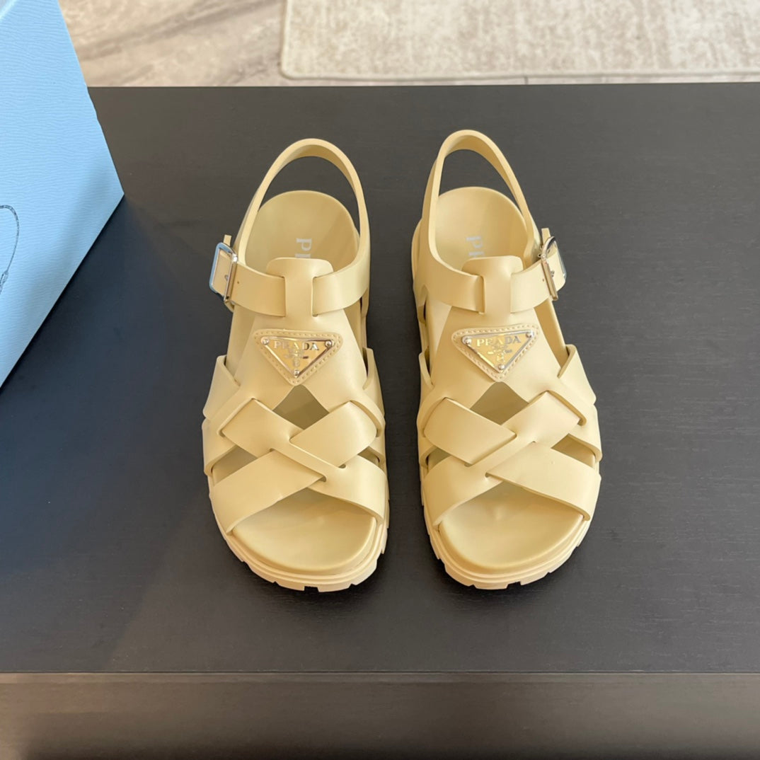 PRA CRISSCROSS RUBBER SANDALS CREAM CALFSKIN - 35