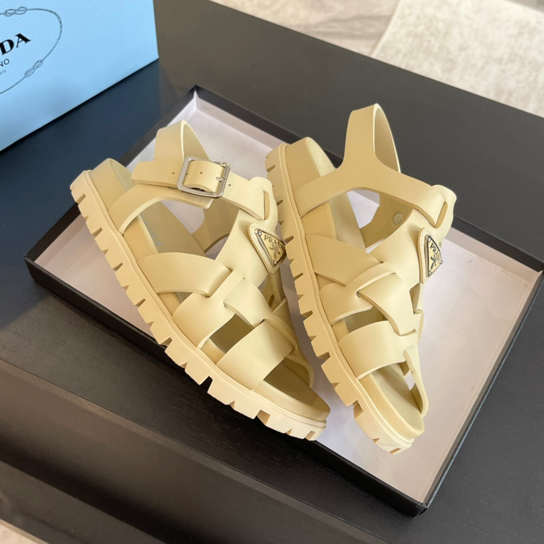 PRA CRISSCROSS RUBBER SANDALS CREAM CALFSKIN - 35