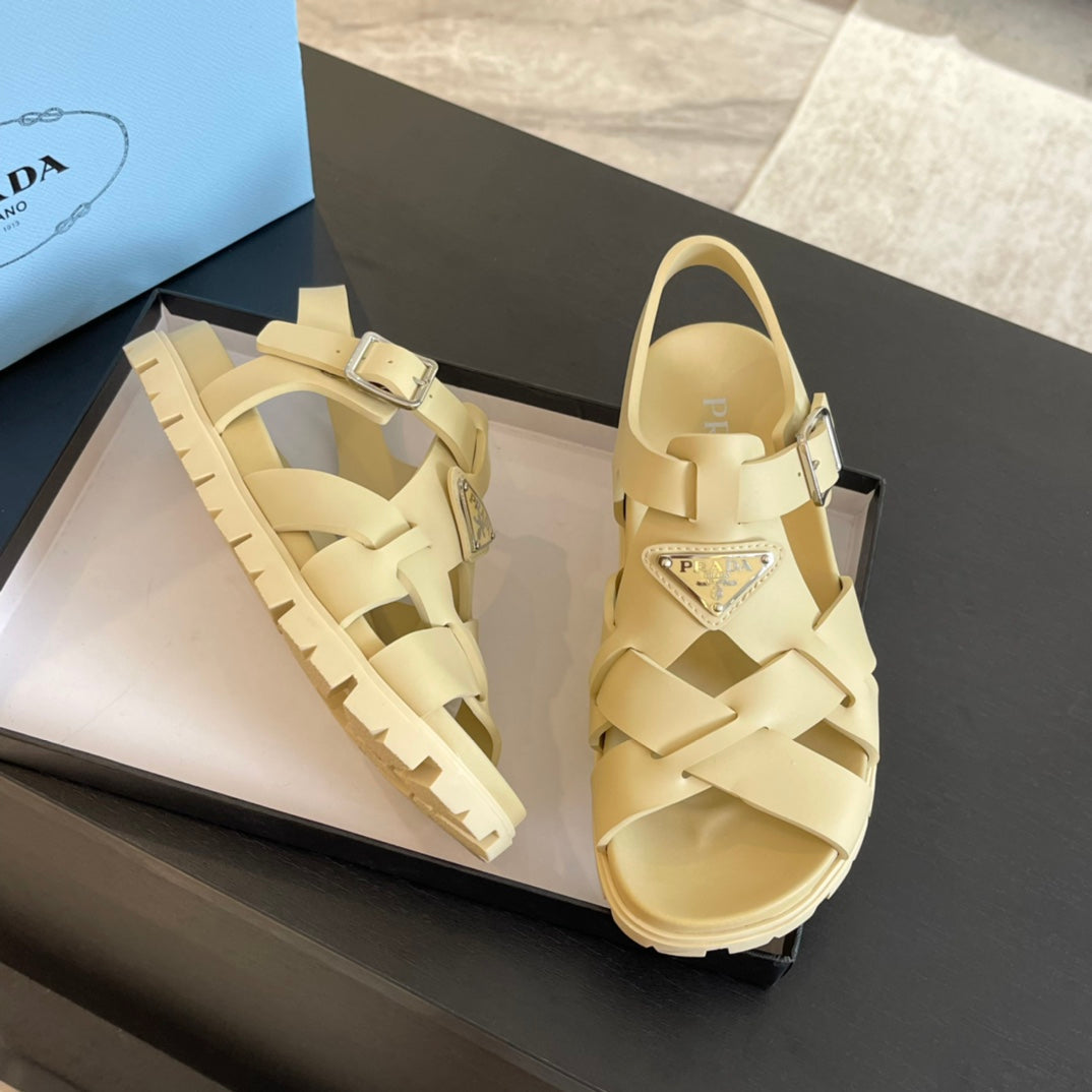 PRA CRISSCROSS RUBBER SANDALS CREAM CALFSKIN - 35