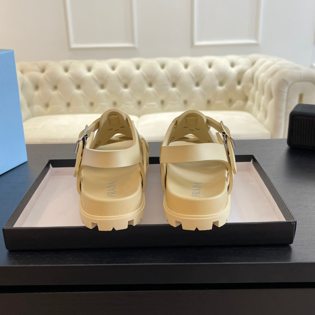 PRA CRISSCROSS RUBBER SANDALS CREAM CALFSKIN - 35