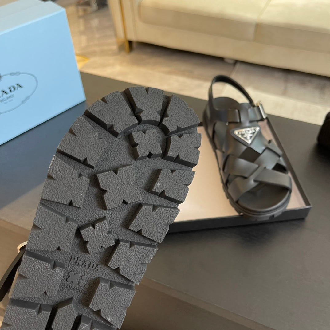PRA CRISSCROSS RUBBER SANDALS BLACK CALFSKIN - 35
