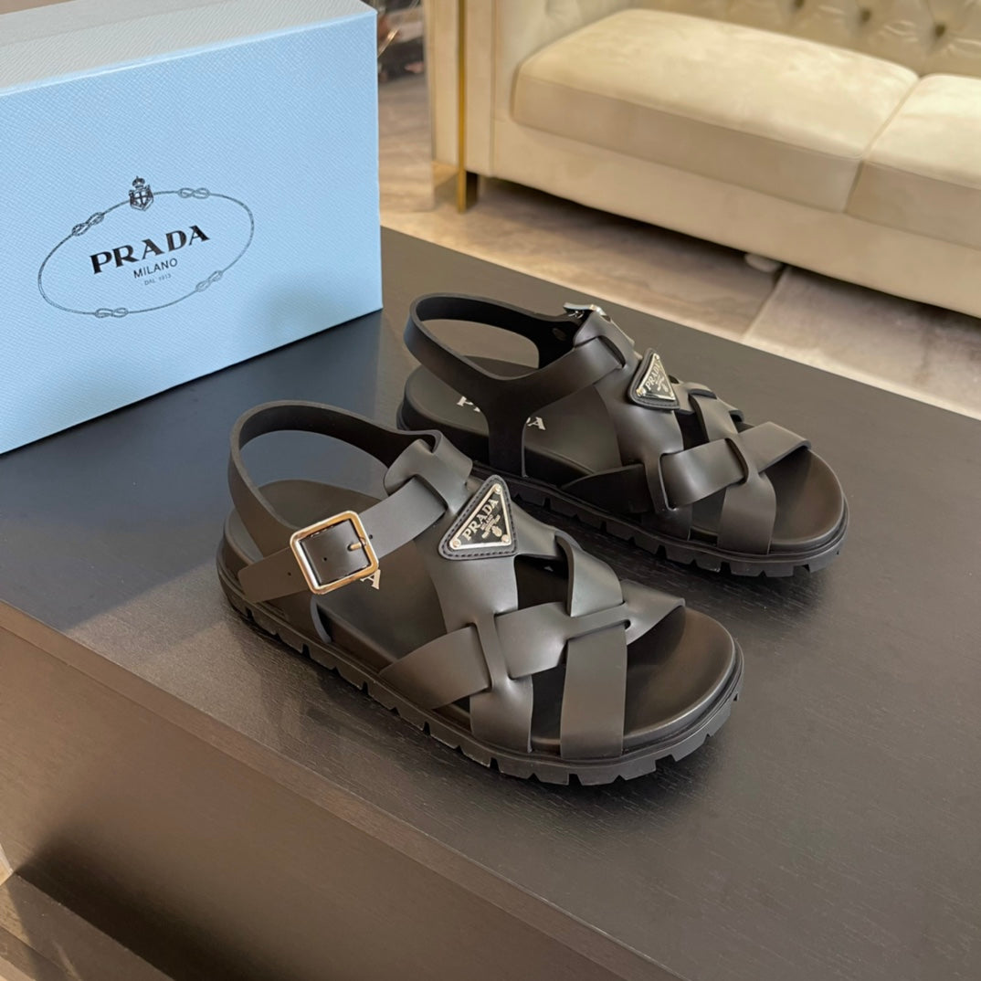 PRA CRISSCROSS RUBBER SANDALS BLACK CALFSKIN - 35
