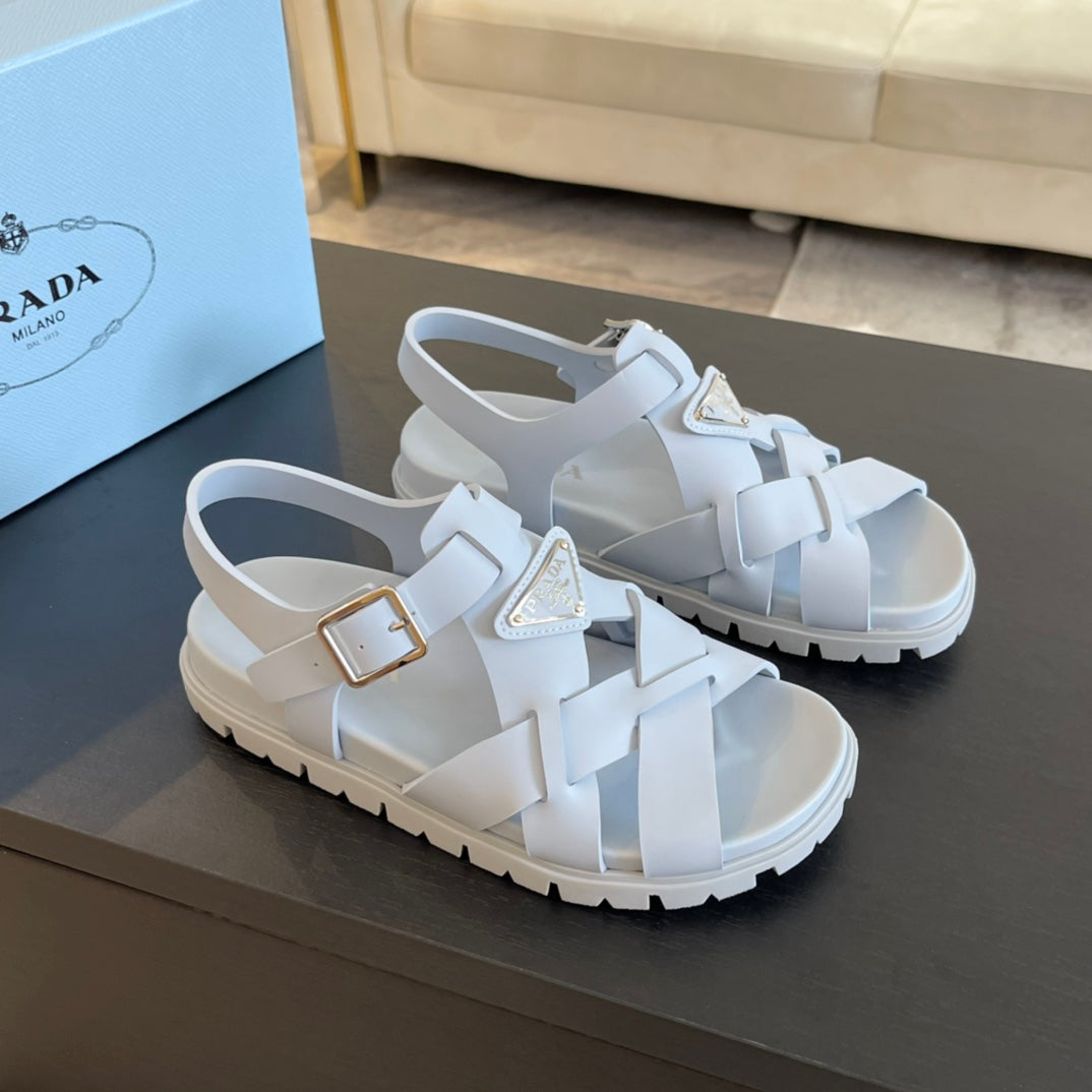 PRA CRISSCROSS RUBBER SANDALS PASTEL SKY CALFSKIN - 35