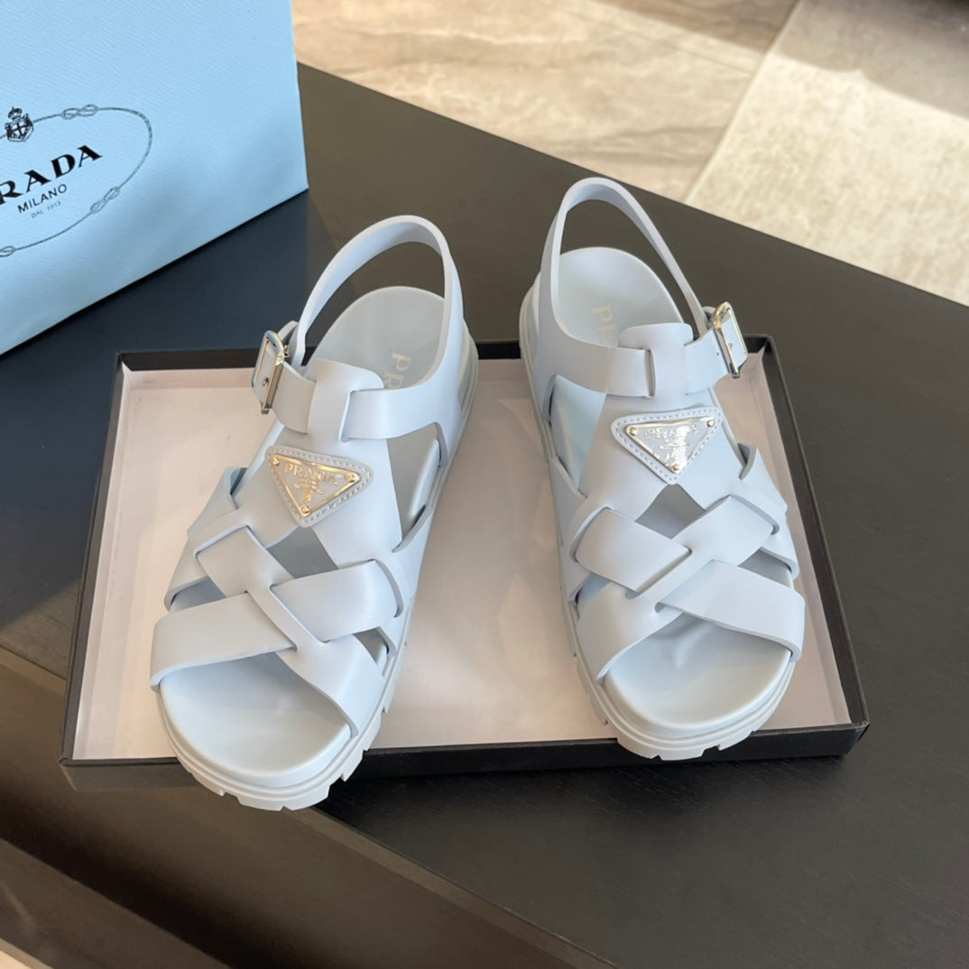 PRA CRISSCROSS RUBBER SANDALS WHITE CALFSKIN - 35