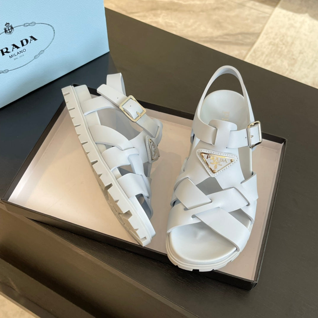PRA CRISSCROSS RUBBER SANDALS WHITE CALFSKIN - 35