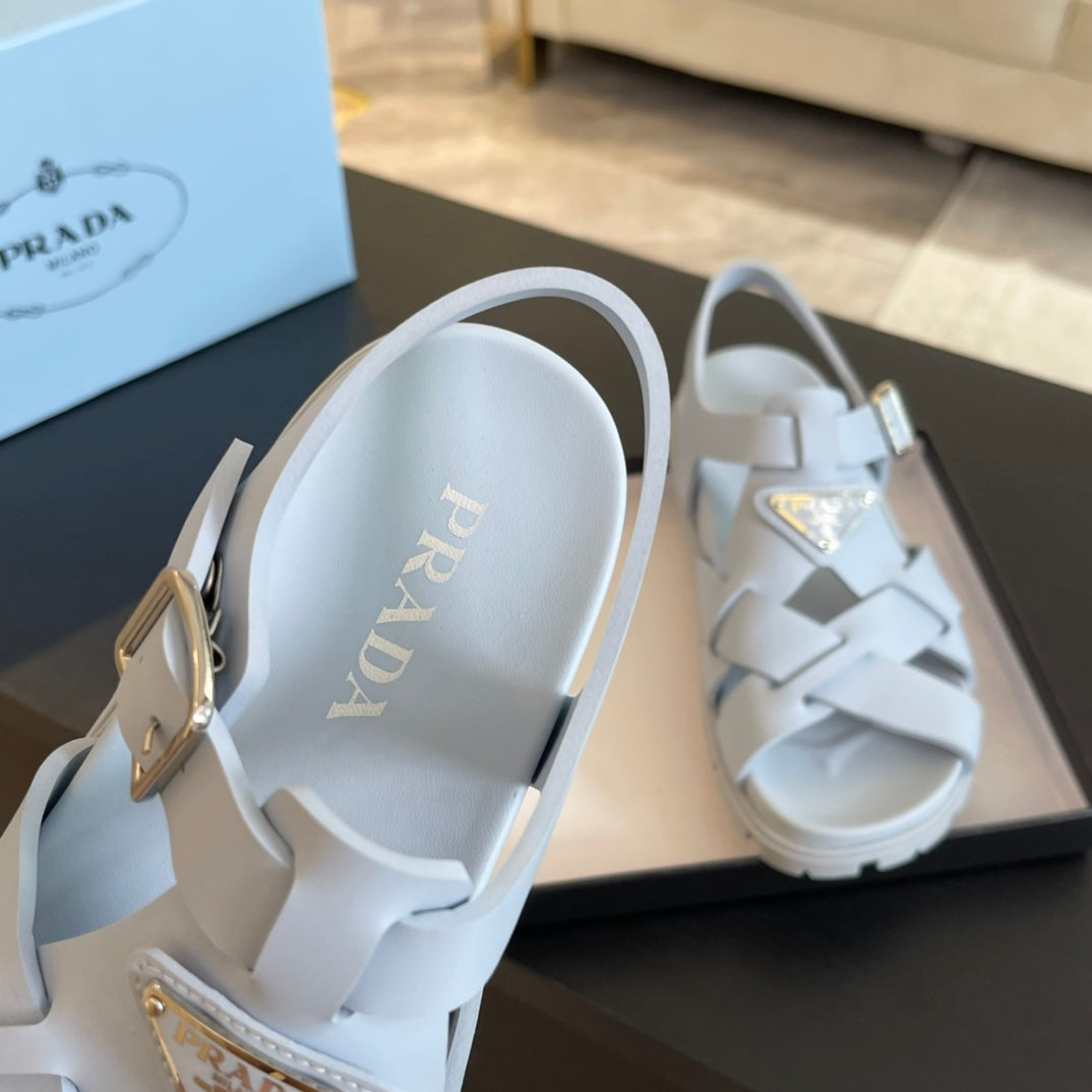 PRA CRISSCROSS RUBBER SANDALS WHITE CALFSKIN - 35