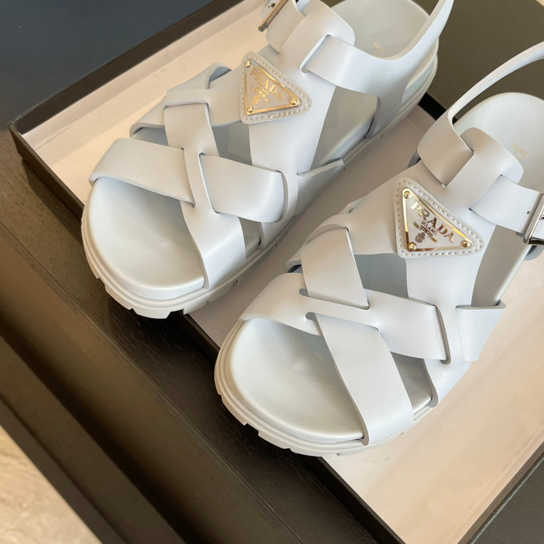 PRA CRISSCROSS RUBBER SANDALS PASTEL SKY CALFSKIN - 35
