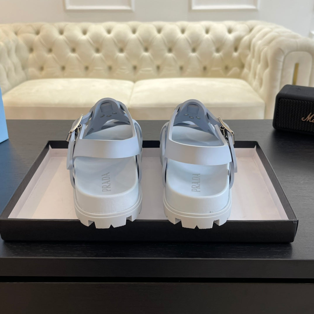 PRA CRISSCROSS RUBBER SANDALS WHITE CALFSKIN - 35
