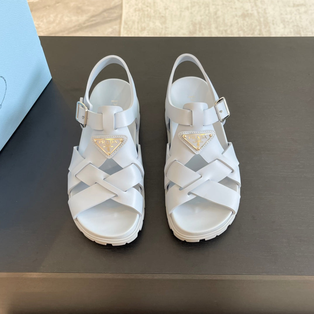 PRA CRISSCROSS RUBBER SANDALS WHITE CALFSKIN - 35