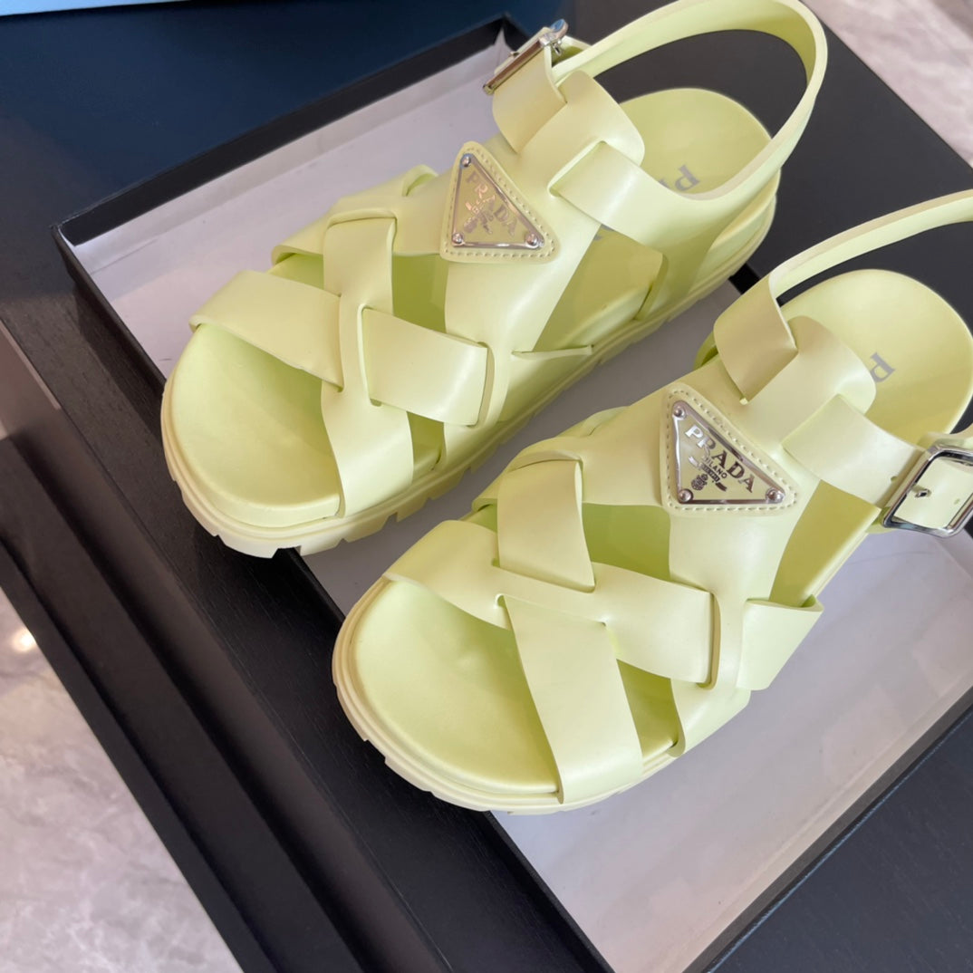 PRA CRISSCROSS RUBBER SANDALS LIME CALFSKIN - 35