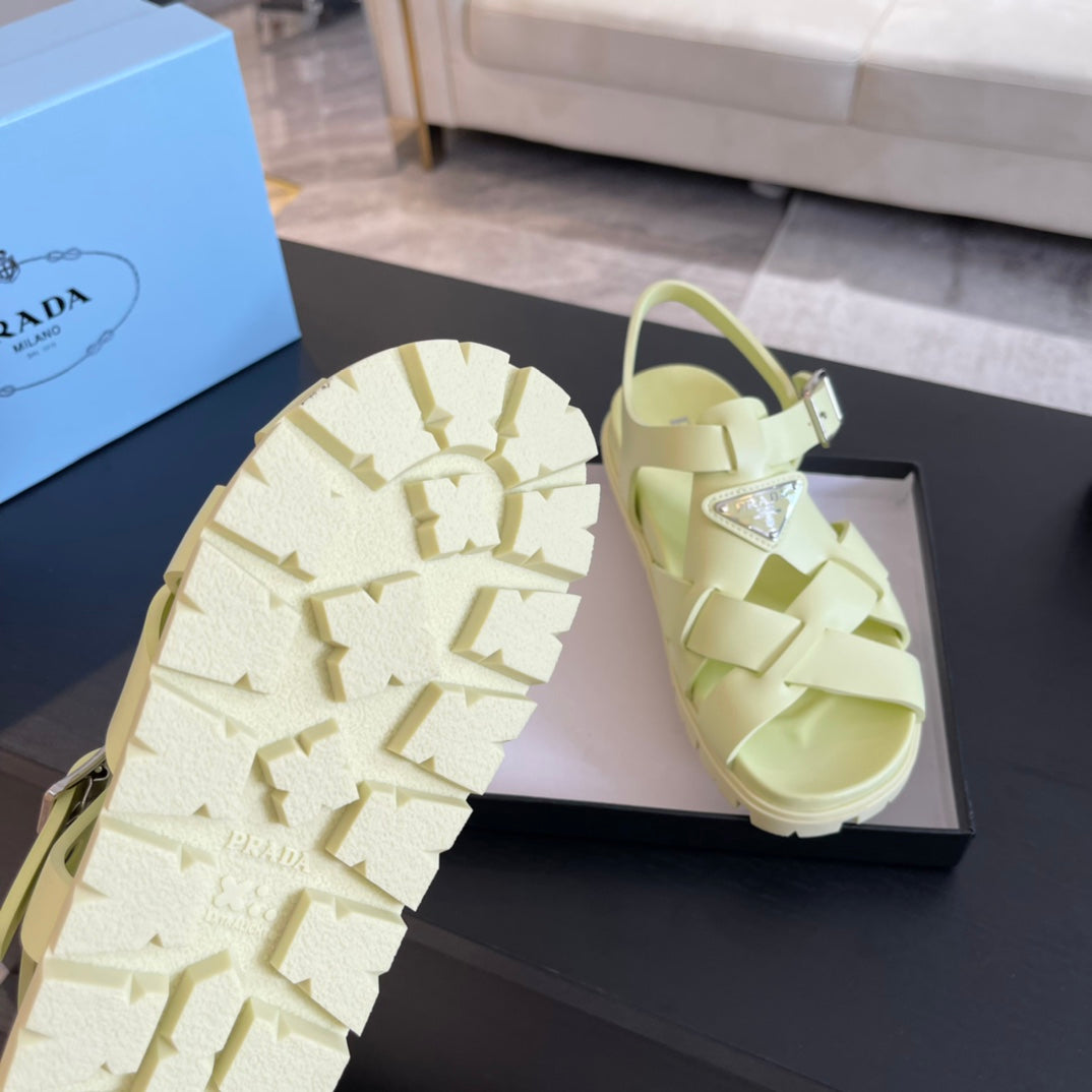 PRA CRISSCROSS RUBBER SANDALS LIME CALFSKIN - 35
