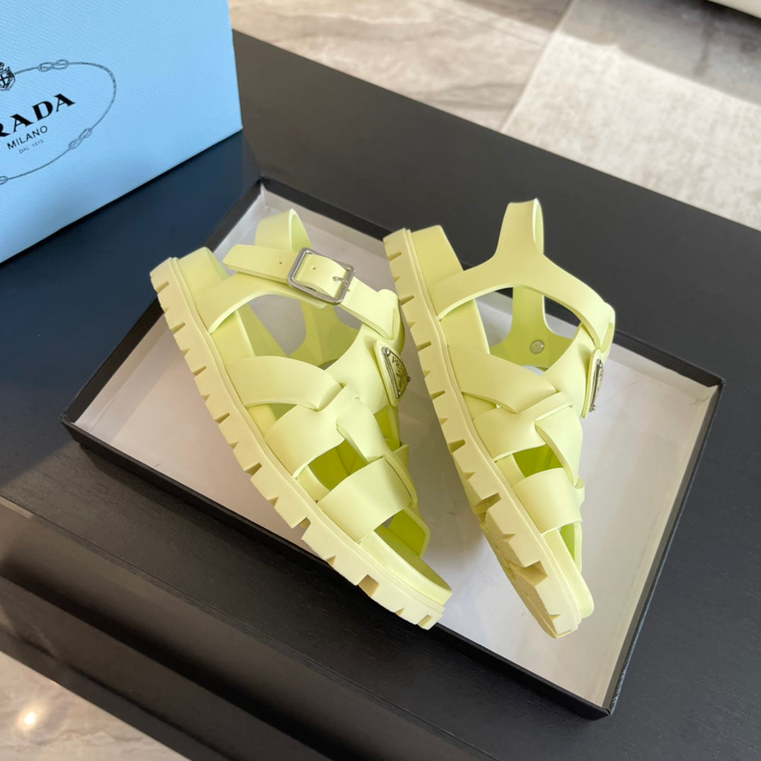 PRA CRISSCROSS RUBBER SANDALS LIME CALFSKIN - 35