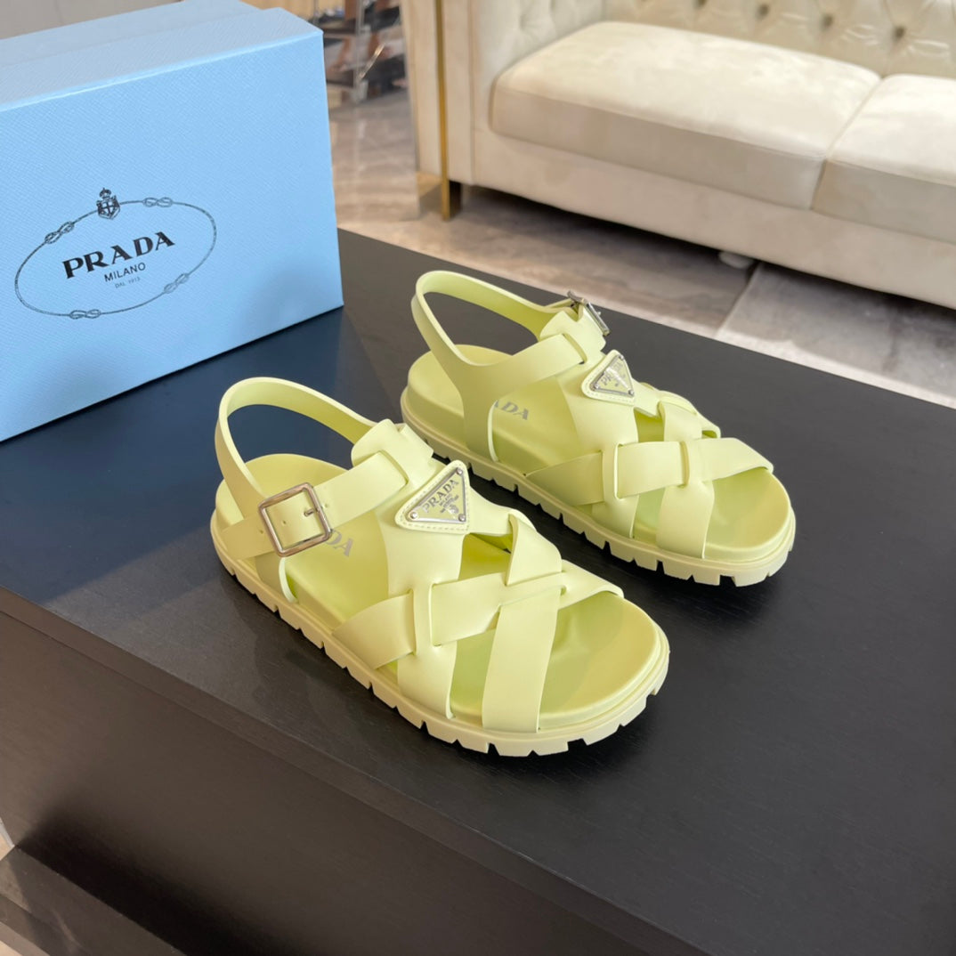PRA CRISSCROSS RUBBER SANDALS LIME CALFSKIN - 35