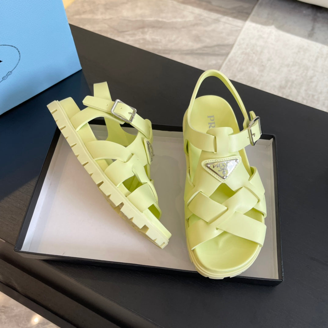 PRA CRISSCROSS RUBBER SANDALS LIME CALFSKIN - 35