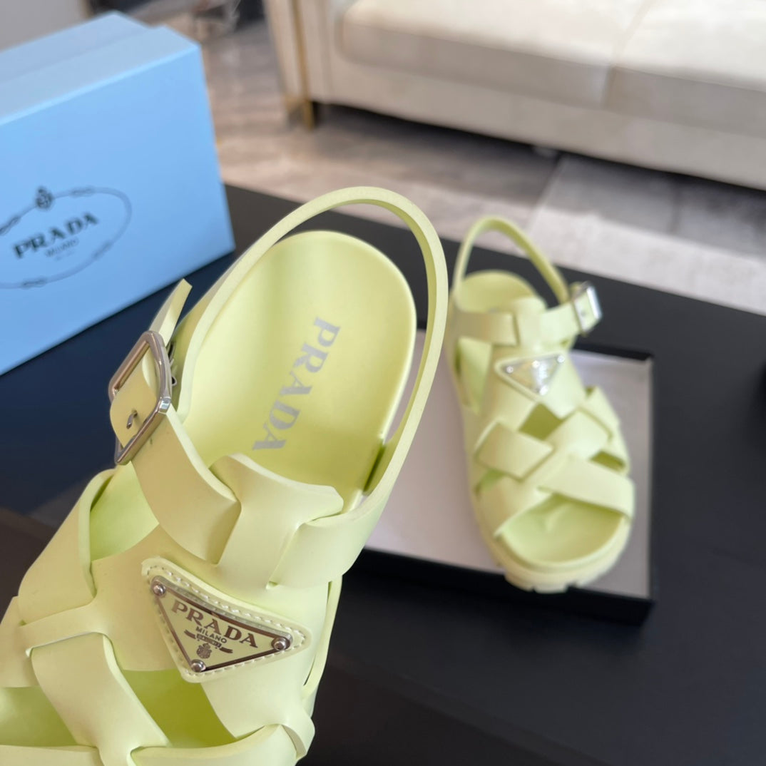 PRA CRISSCROSS RUBBER SANDALS LIME CALFSKIN - 35