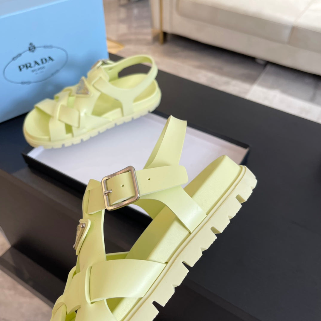 PRA CRISSCROSS RUBBER SANDALS LIME CALFSKIN - 35