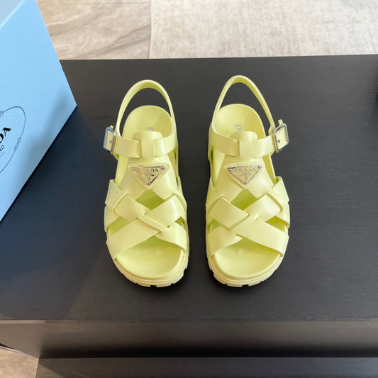 PRA CRISSCROSS RUBBER SANDALS LIME CALFSKIN - 35