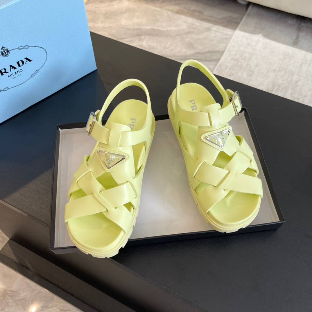PRA CRISSCROSS RUBBER SANDALS LIME CALFSKIN - 35