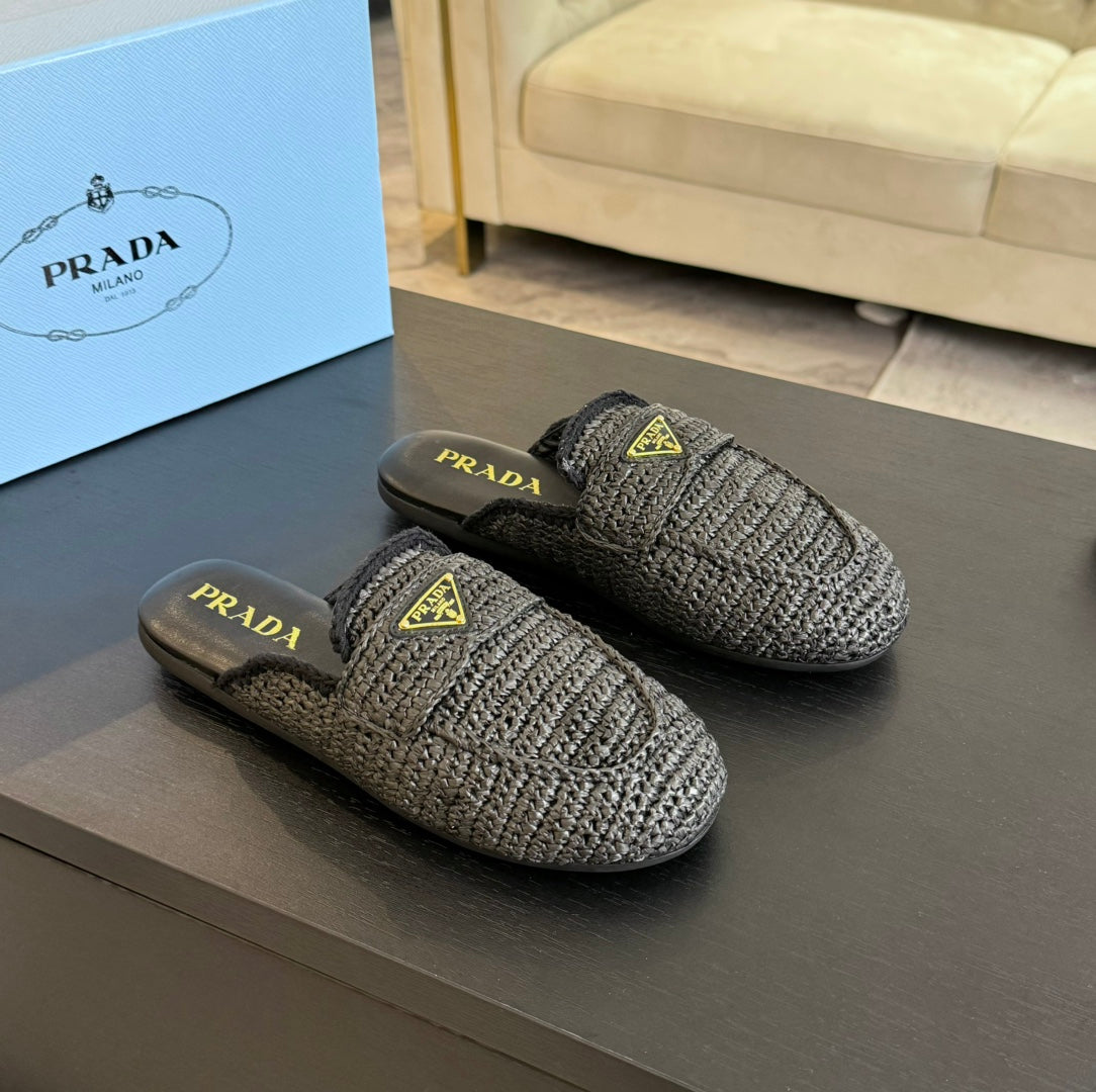PRA CROCHET SPECIAL MULES BLACK LAMBSKIN - 35