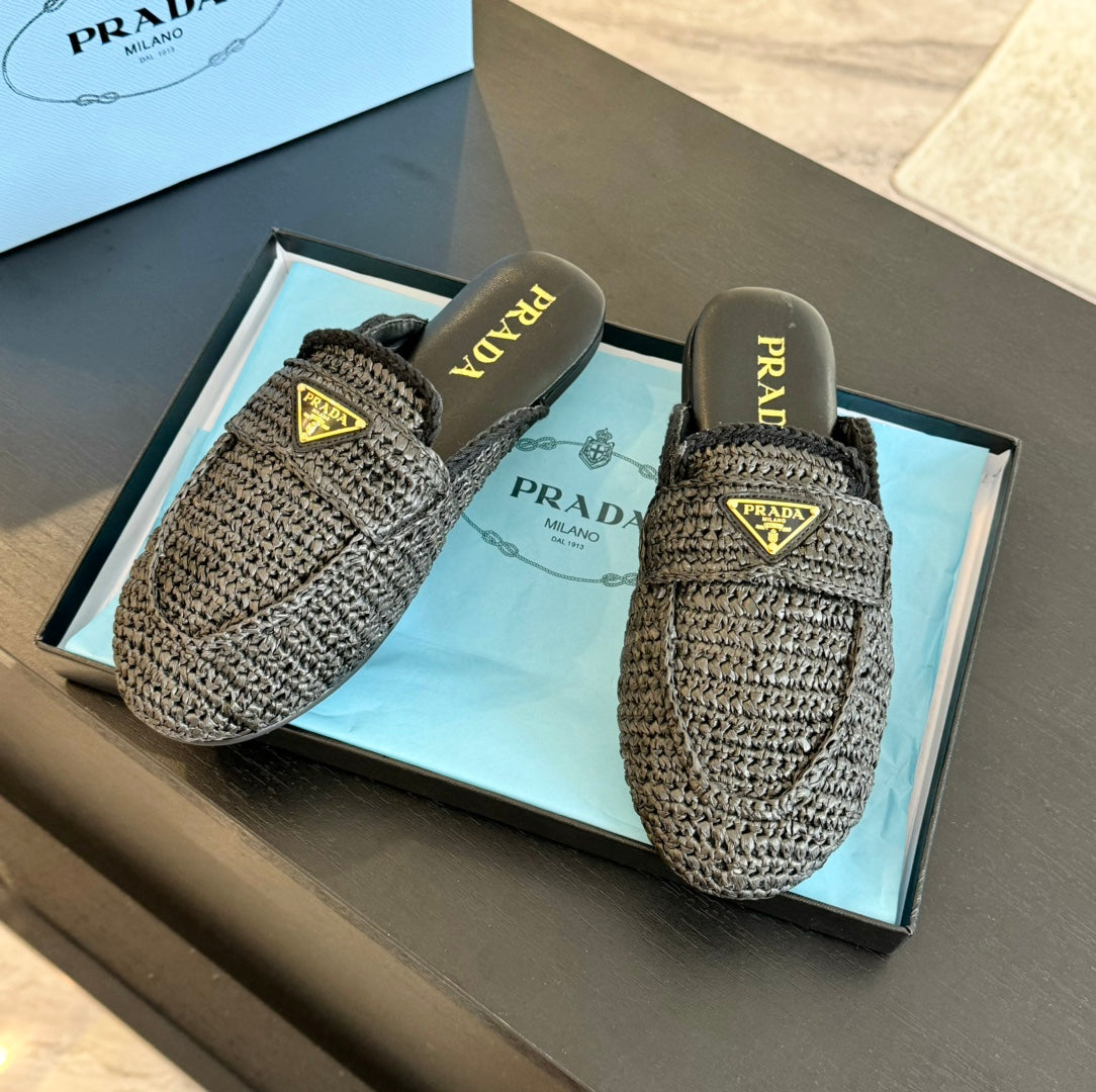 PRA CROCHET SPECIAL MULES BLACK LAMBSKIN - 35