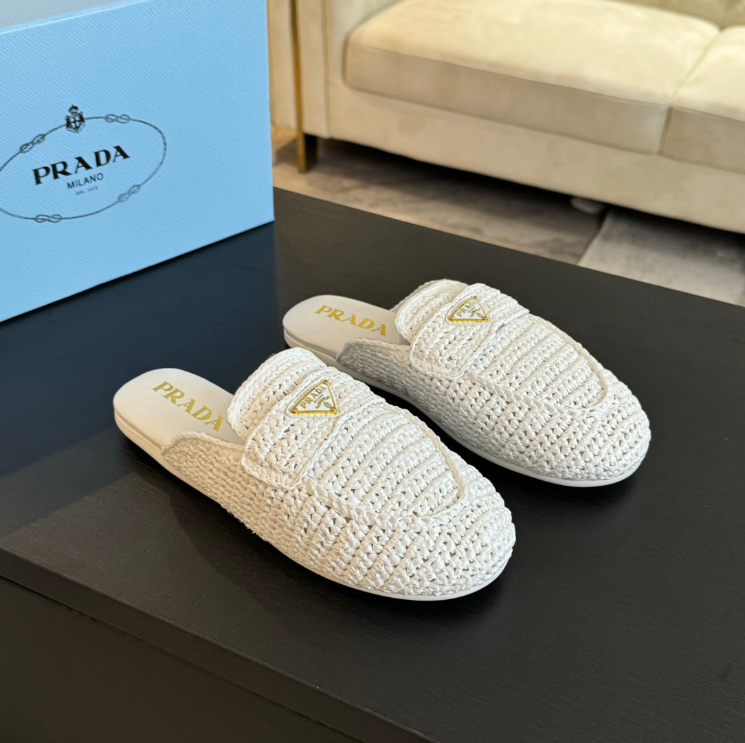 PRA CROCHET SPECIAL MULES WHITE LAMBSKIN - 35
