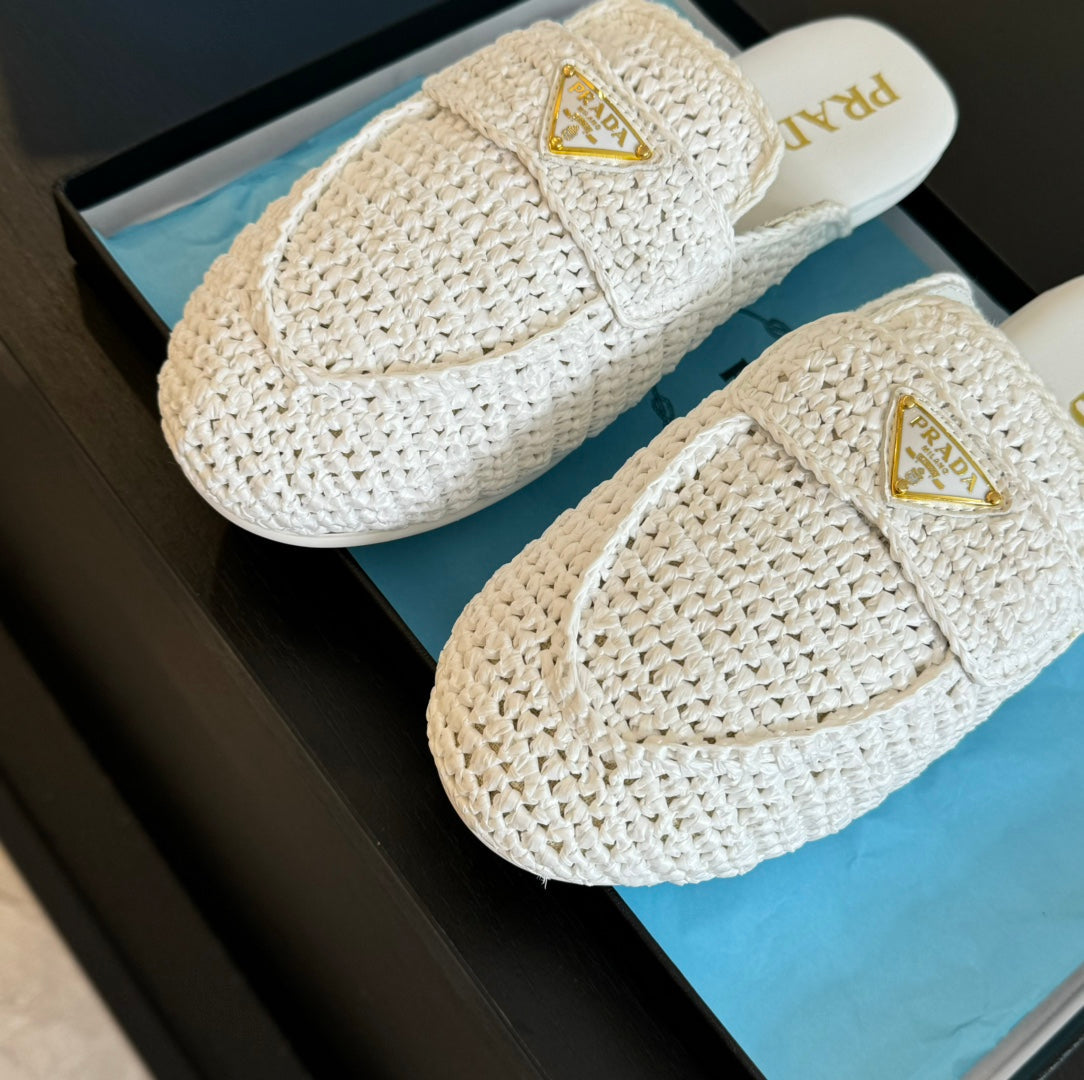 PRA CROCHET SPECIAL MULES WHITE LAMBSKIN - 35
