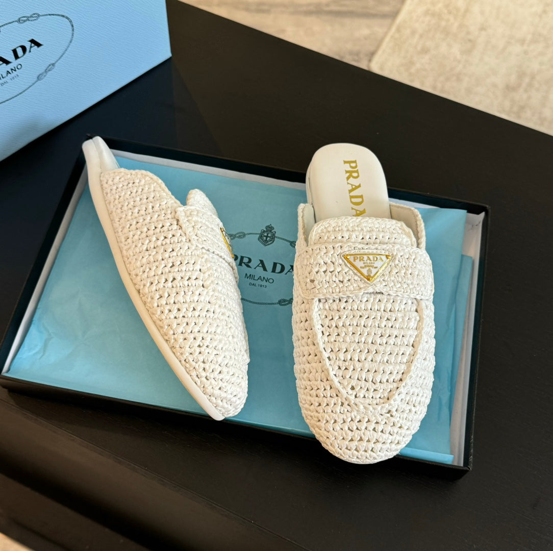 PRA CROCHET SPECIAL MULES WHITE LAMBSKIN - 35