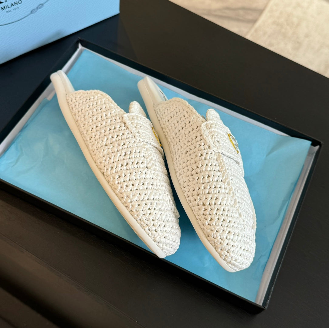 PRA CROCHET SPECIAL MULES WHITE LAMBSKIN - 35