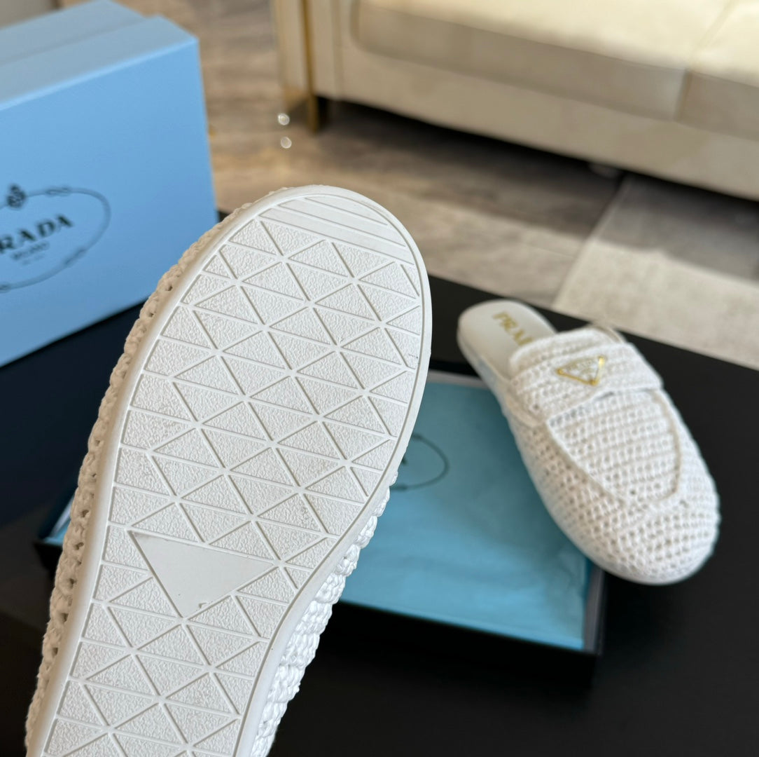 PRA CROCHET SPECIAL MULES WHITE LAMBSKIN - 35