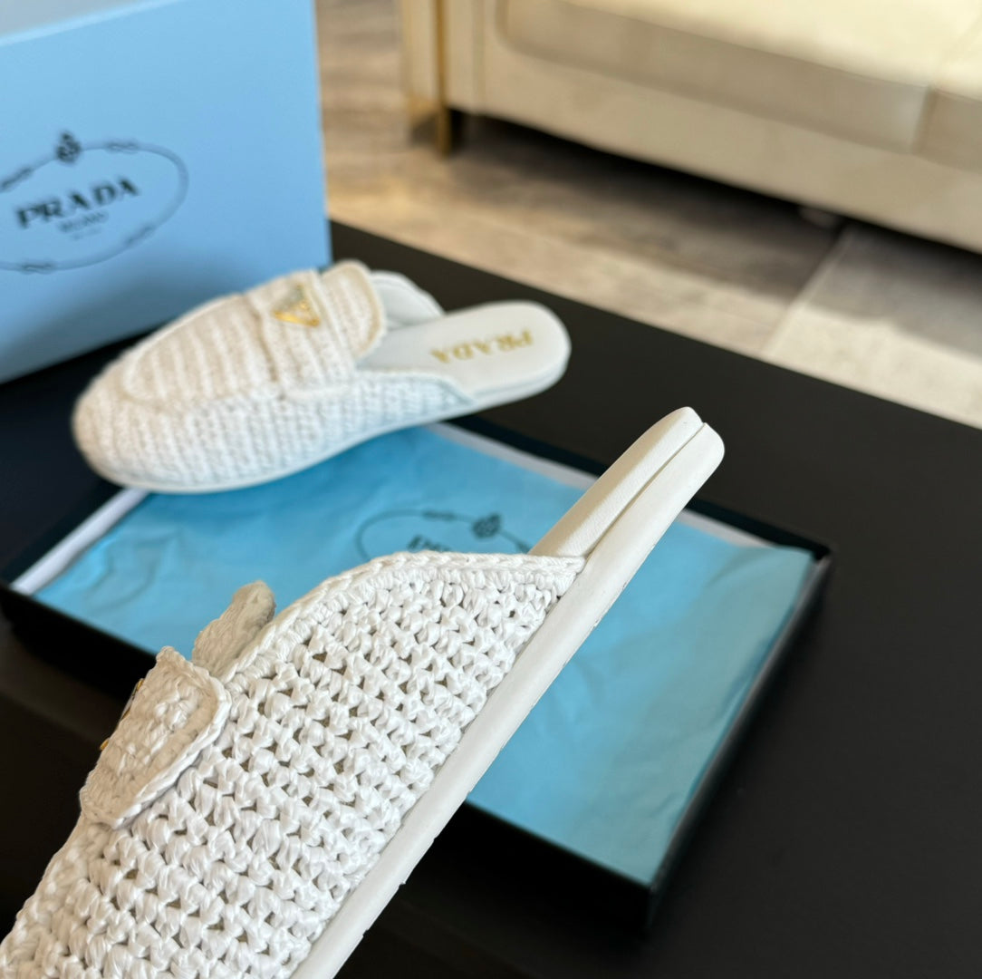 PRA CROCHET SPECIAL MULES WHITE LAMBSKIN - 35