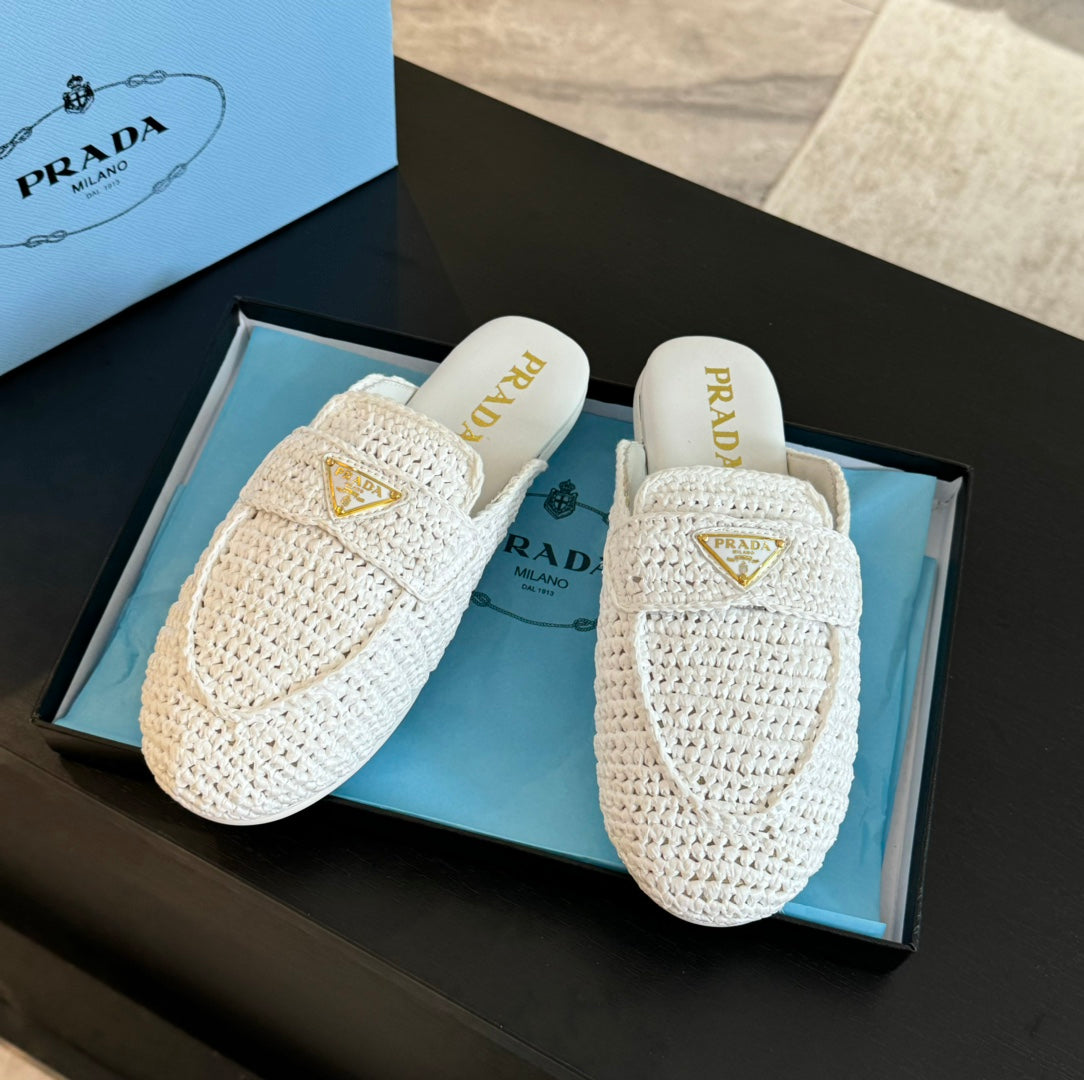 PRA CROCHET SPECIAL MULES WHITE LAMBSKIN - 35
