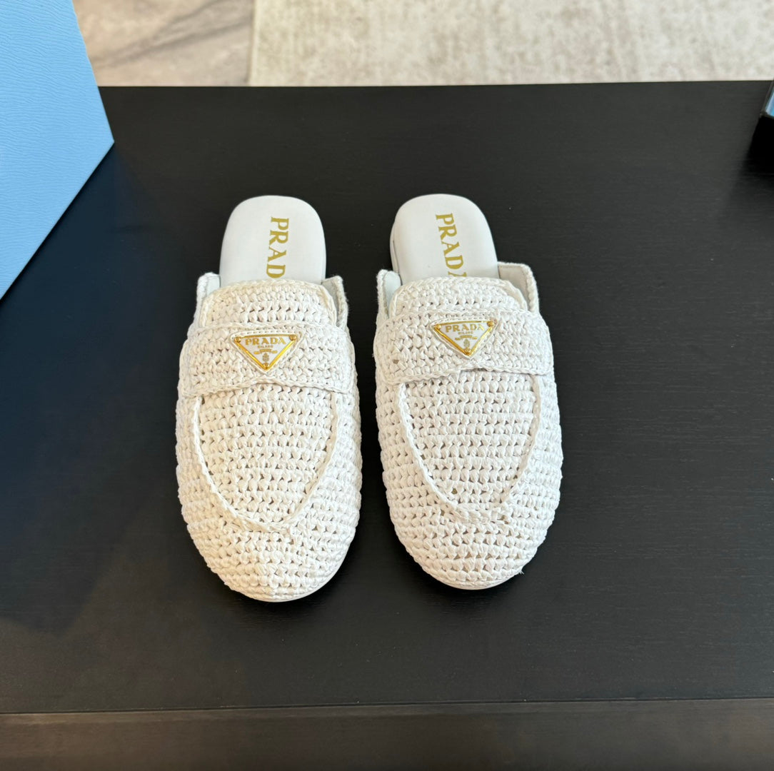 PRA CROCHET SPECIAL MULES WHITE LAMBSKIN - 35