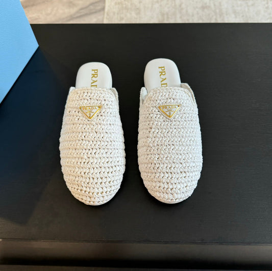 PRA CROCHET MULES WHITE LAMBSKIN - 35