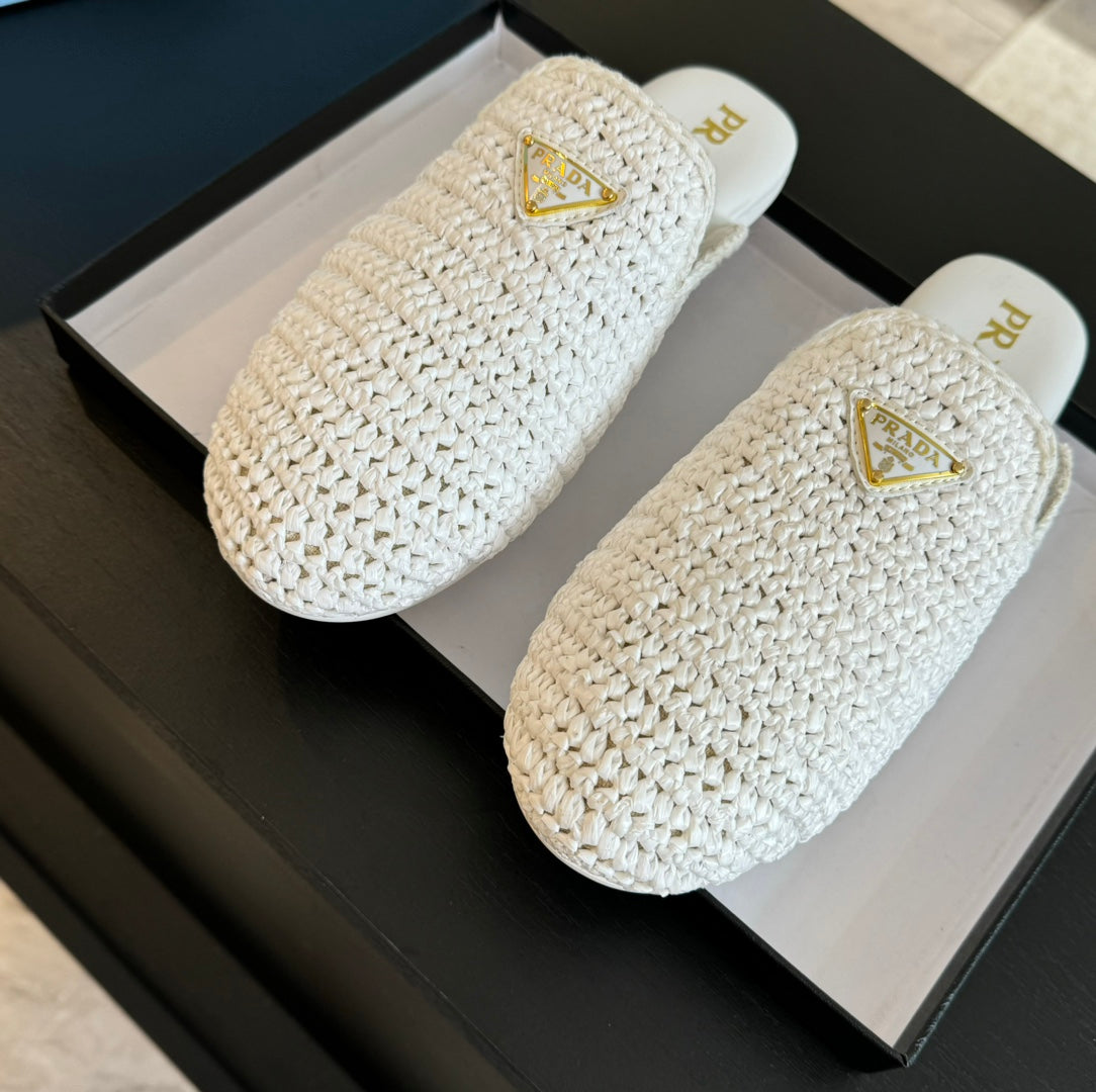 PRA CROCHET MULES WHITE LAMBSKIN - 35