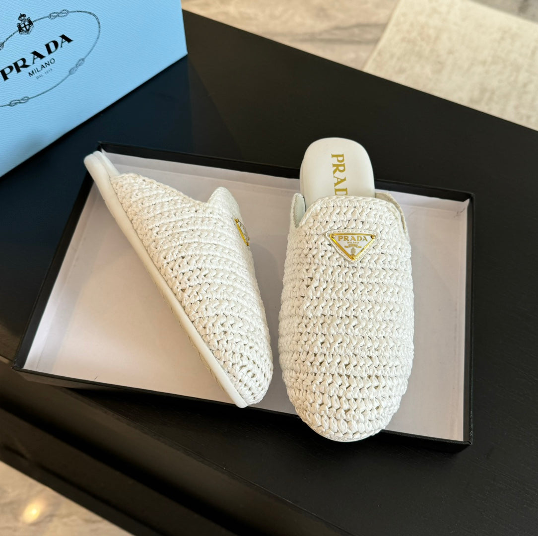 PRA CROCHET MULES WHITE LAMBSKIN - 35