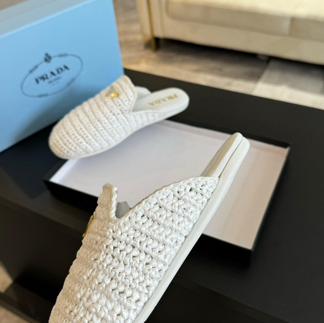 PRA CROCHET MULES WHITE LAMBSKIN - 35