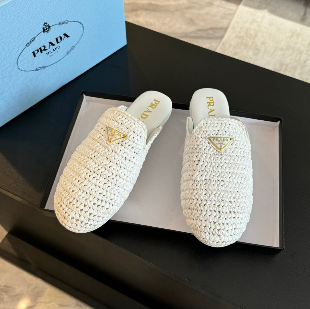 PRA CROCHET MULES WHITE LAMBSKIN - 35