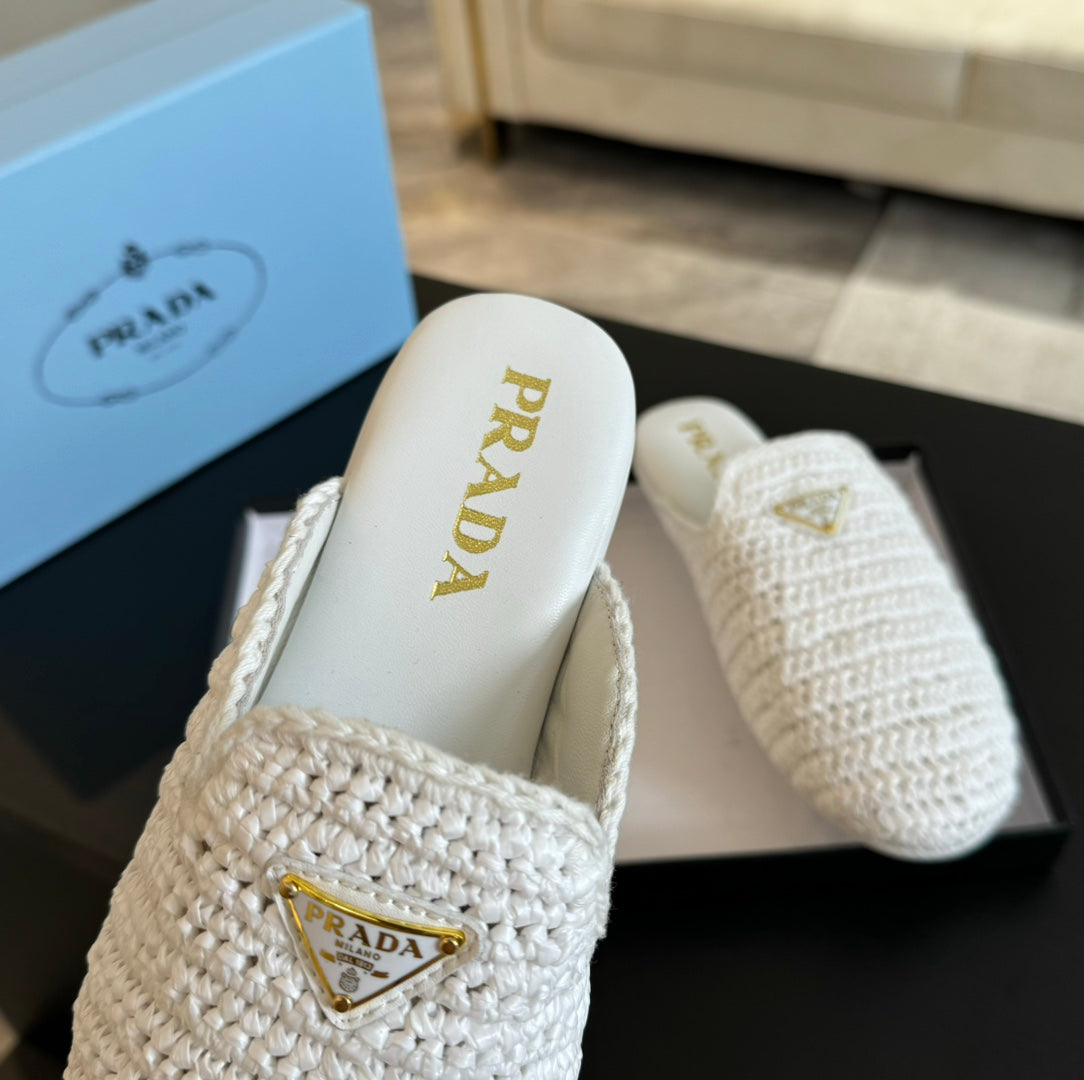 PRA CROCHET MULES WHITE LAMBSKIN - 35