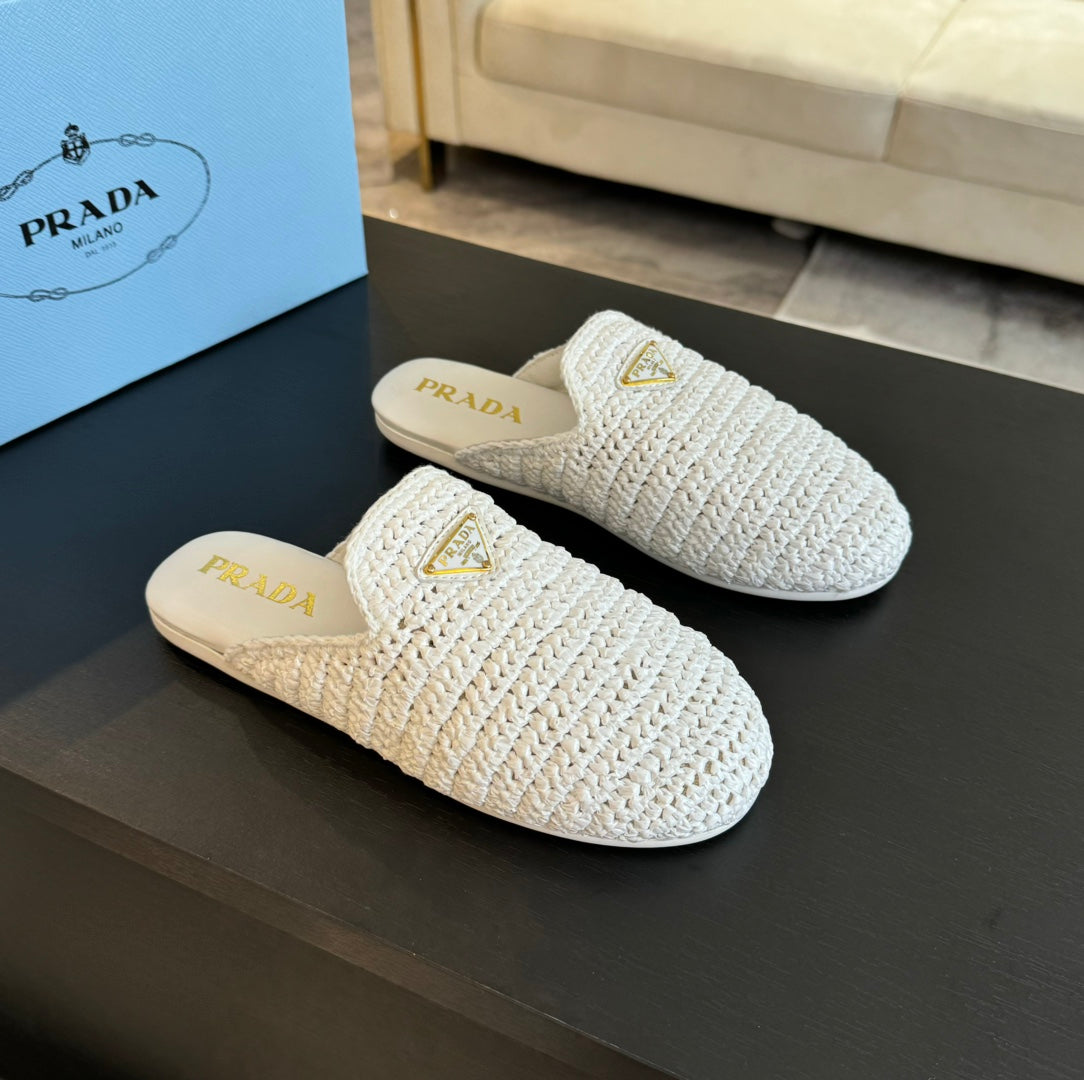 PRA CROCHET MULES WHITE LAMBSKIN - 35
