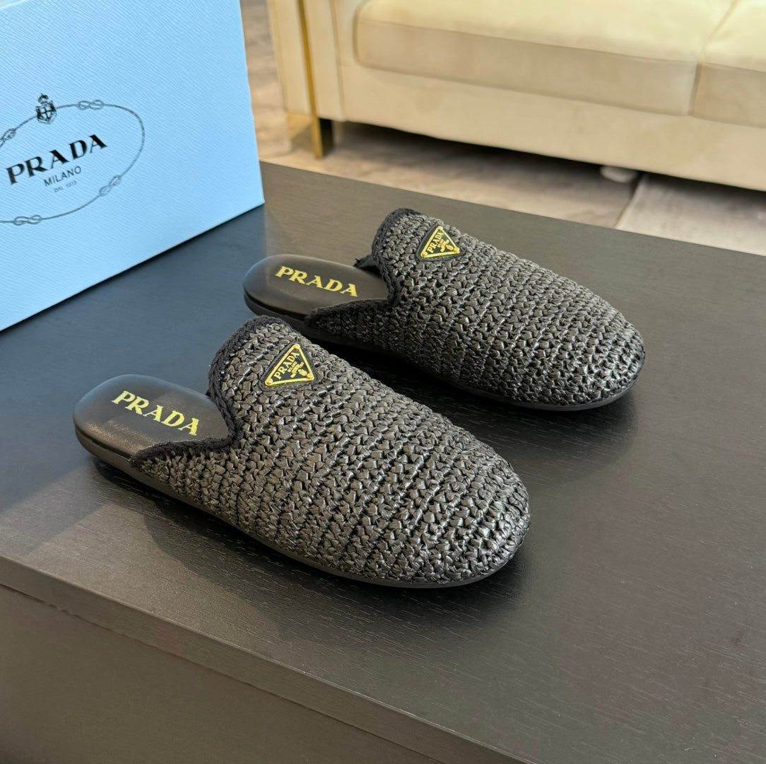 PRA CROCHET MULES BLACK LAMBSKIN - 35