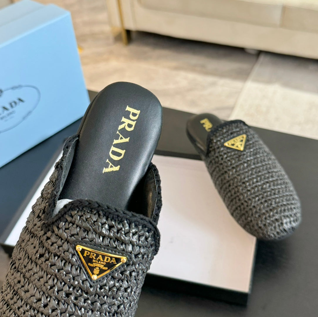 PRA CROCHET MULES BLACK LAMBSKIN - 35