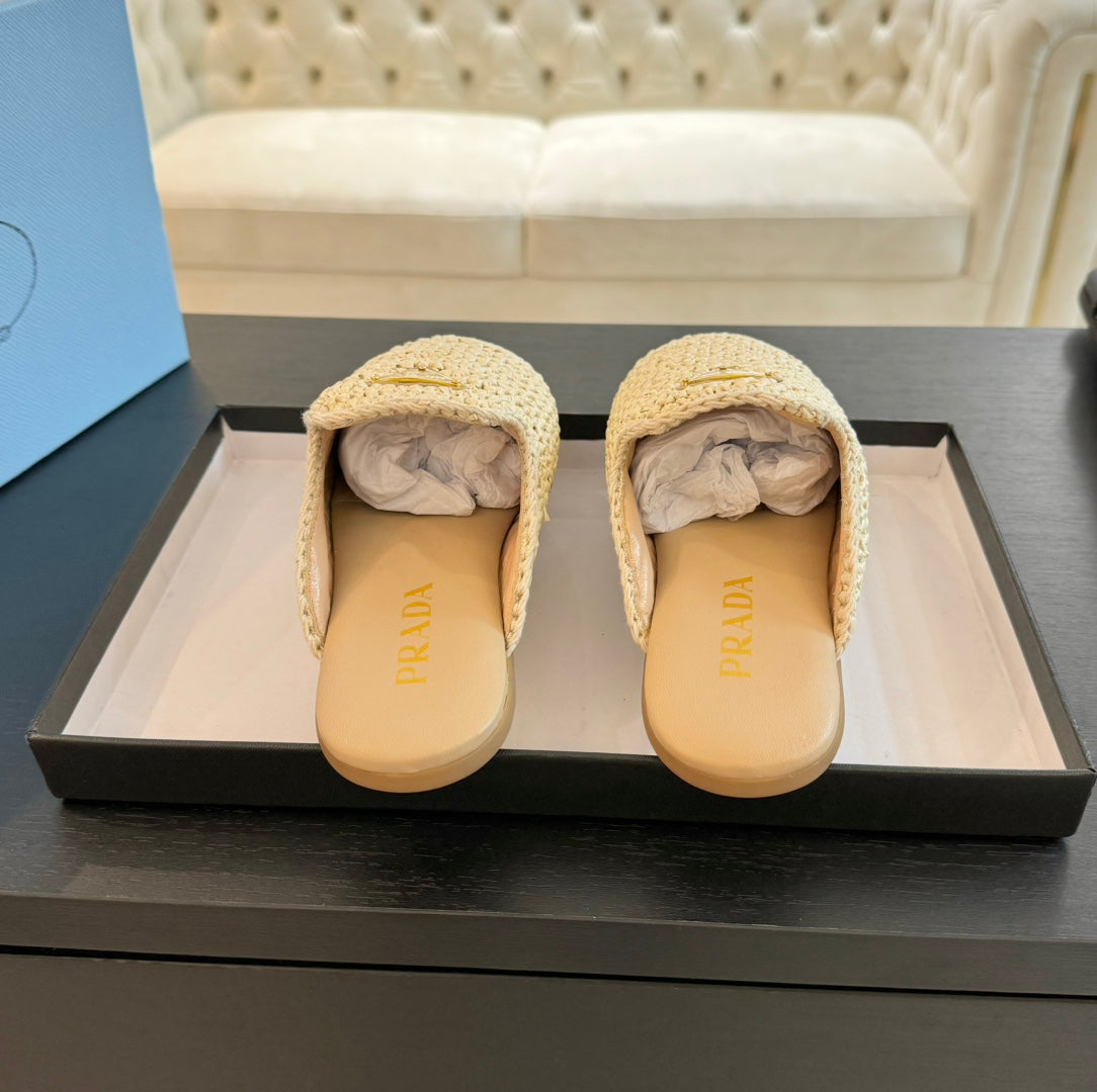 PRA CROCHET MULES BEIGE LAMBSKIN - 35