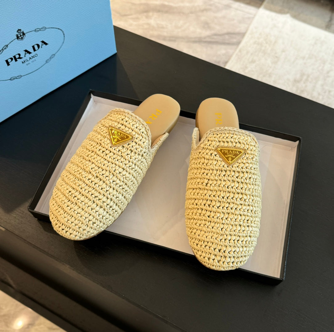 PRA CROCHET MULES BEIGE LAMBSKIN - 35