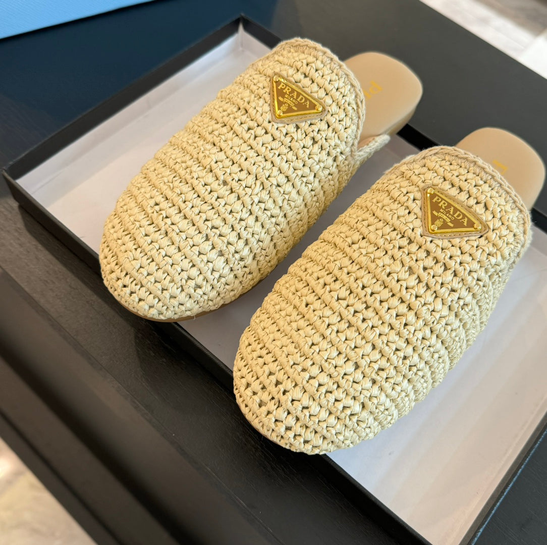 PRA CROCHET MULES BEIGE LAMBSKIN - 35