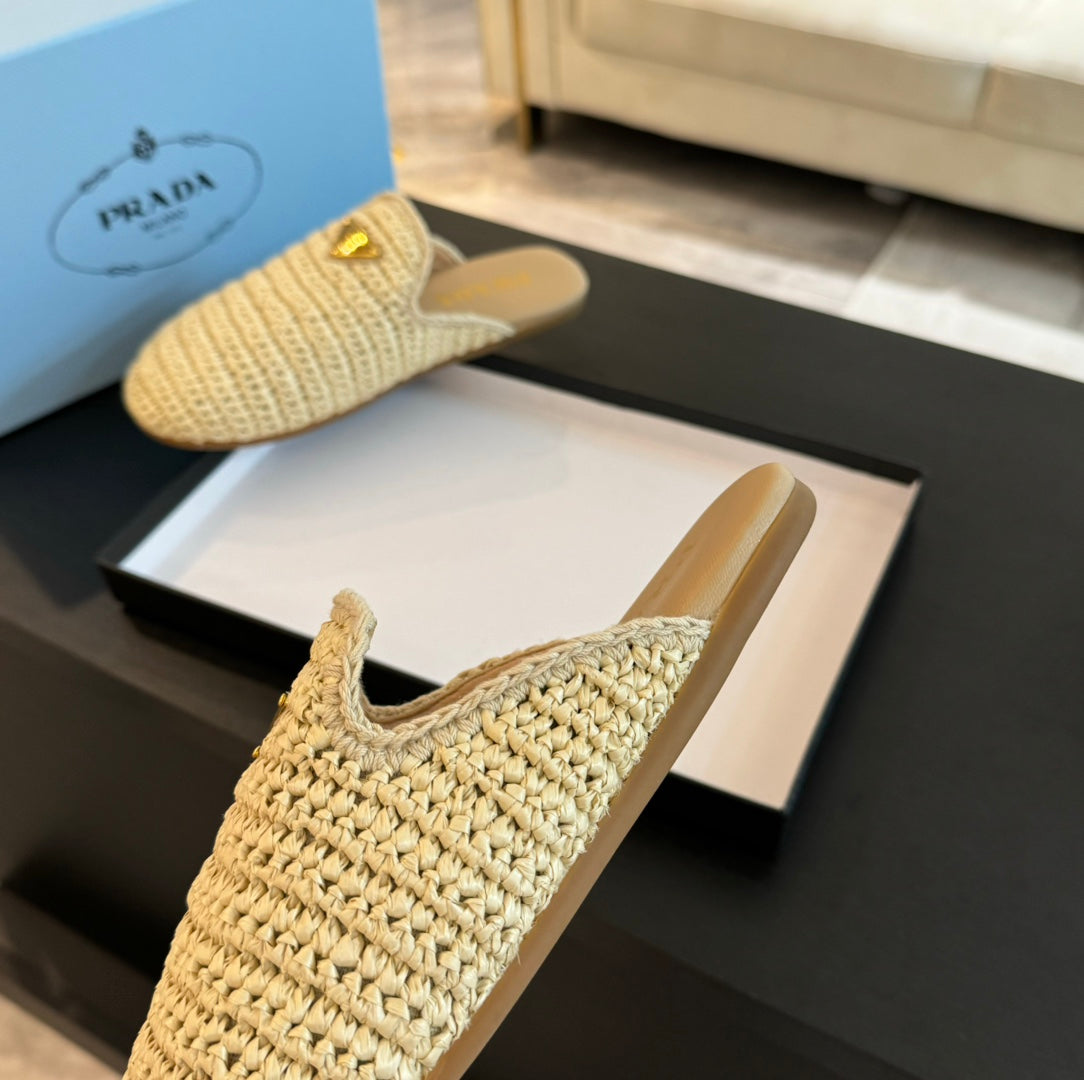 PRA CROCHET MULES BEIGE LAMBSKIN - 35